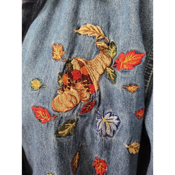 Bobbie Brooks Woman Size 14/16 Chambray Fall Embroidered Long Sleeve Blouse - Picture 2 of 10